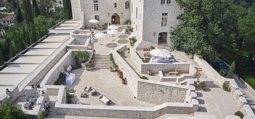 Chateau outside Nice courtyard with sitting areas