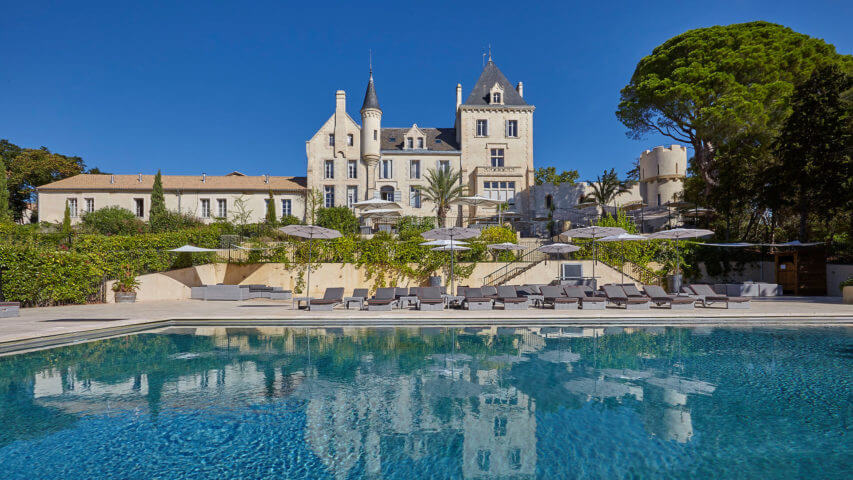 Luxury chateau in Languedoc with huge swimming pool and loungers